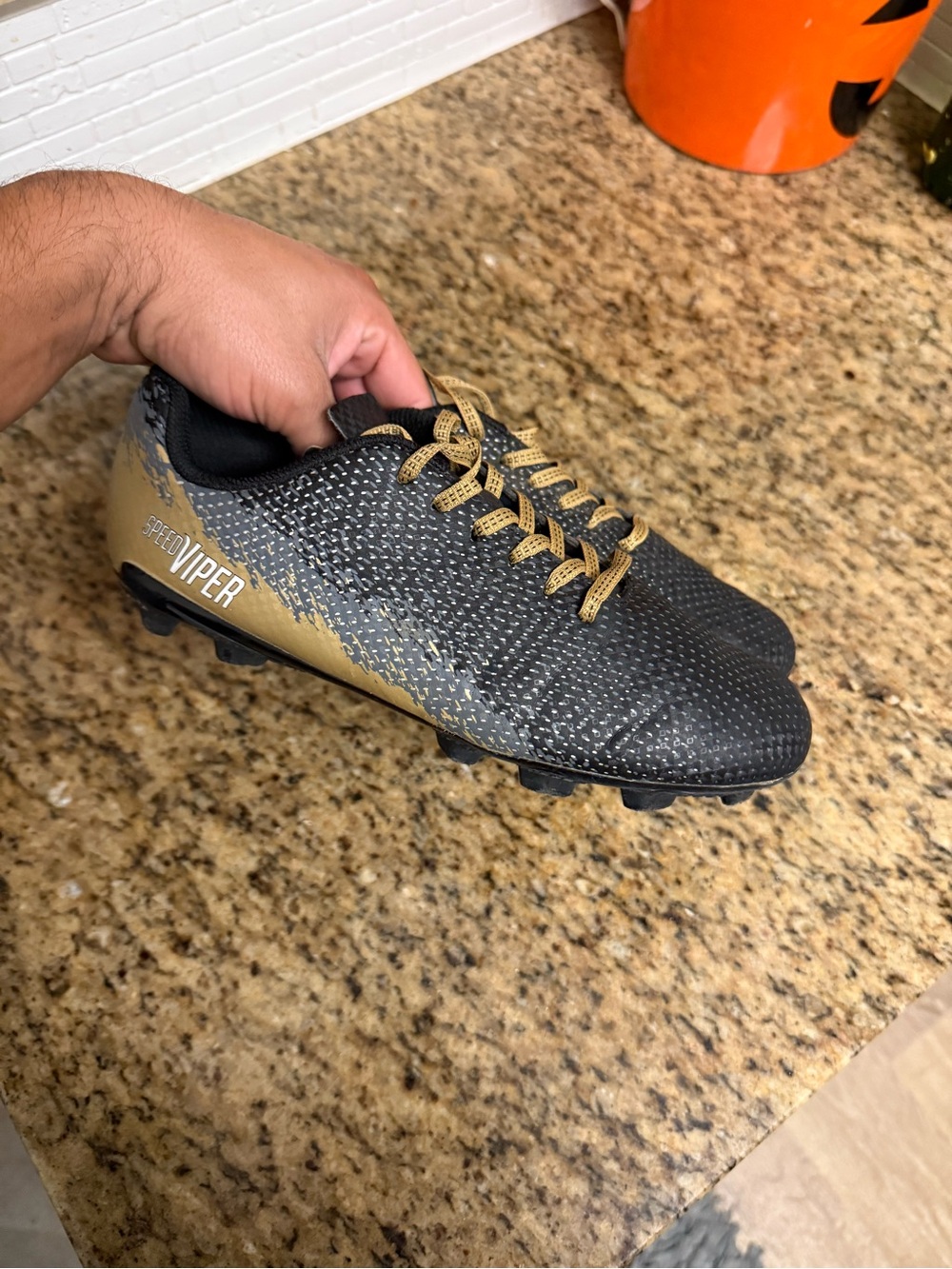 DSG Speed Viper Soccer Cleats Black Gold Kids Gradeschool GS Size 5.5Y Used